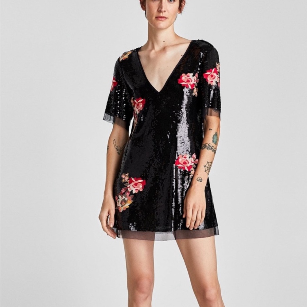 Zara Black and Silver Sequin Dress